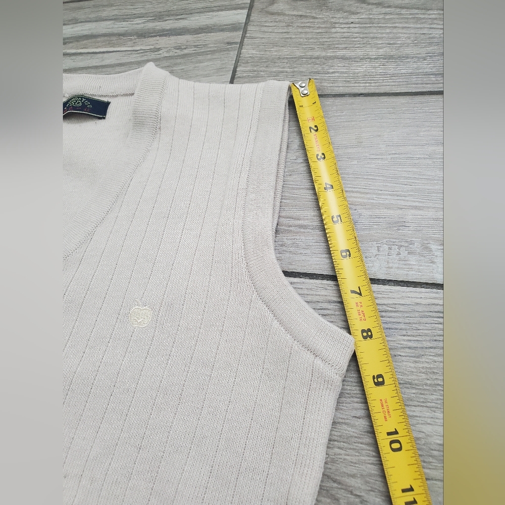 men' cream beige tan basic classic sleeveless V-neck ribbed vest M • bundle of 2 - Picture 3 of 8